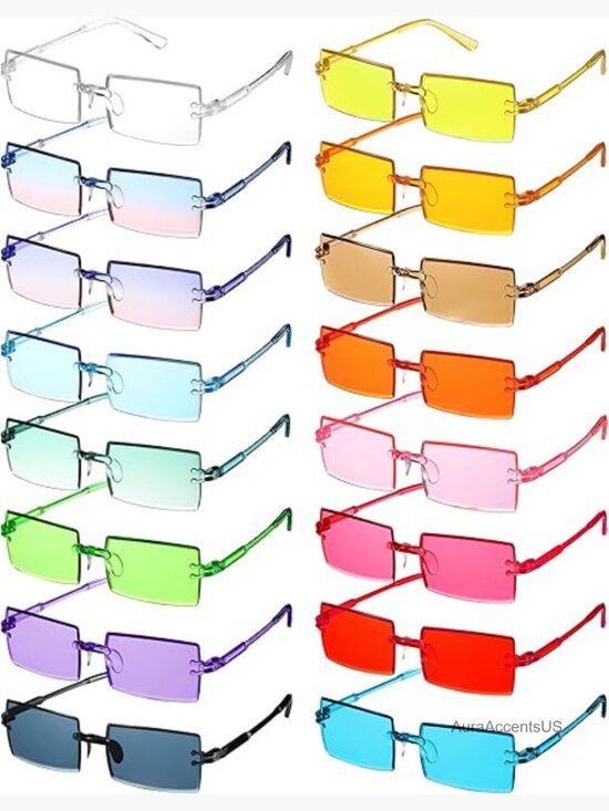 Rimless Rectangle Sunglasses 16-Pack Vintage Frameless Retro Square Eyewear main image 4